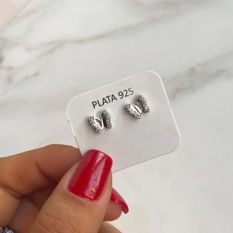 Aros Mariposa Pasante de Plata Rodinada y cubics engarzados (cod ar390)