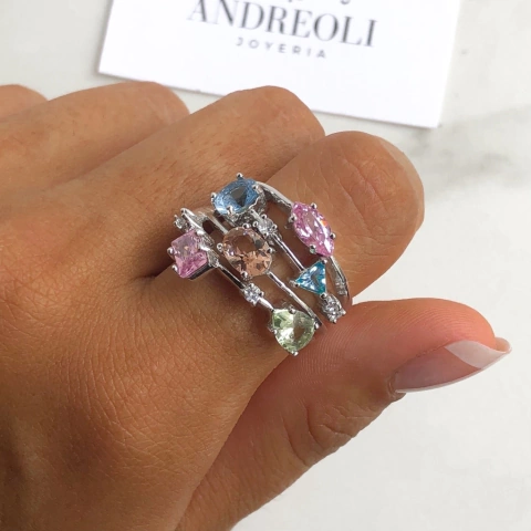 anillo con cubics multicolor pastel (cod an162)
