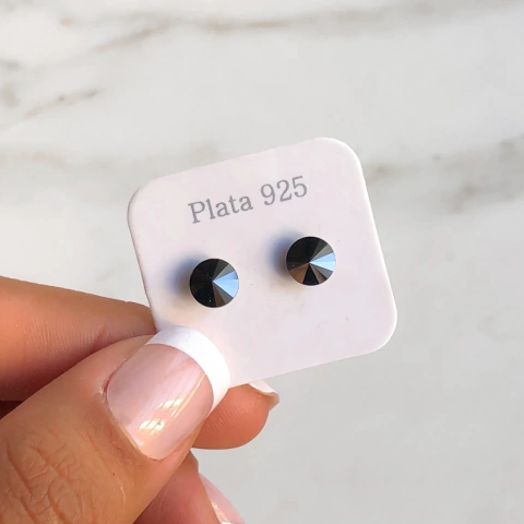 Aros Boton Cristales austriaco 6 Mm JET (cod ar291)