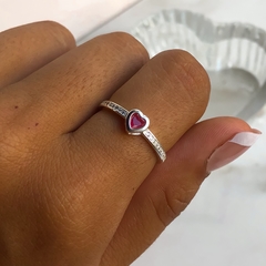 anillo centro cubic corazon rosa (cod an191)