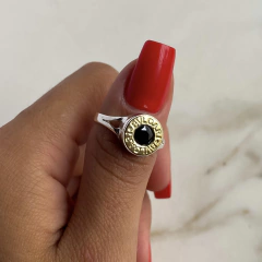 anillo bulgari con cubic negro de plata y oro (cod an436) - comprar online