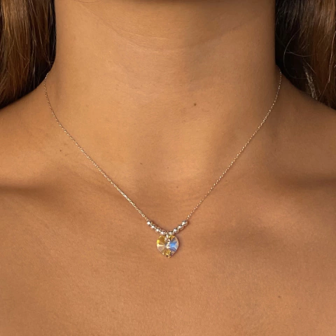 Conjunto con cristal de austria corazon 10 mm y bolitas (cod c283)