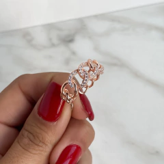anillo cadena con cubics regulable de plata rose (cod an343)