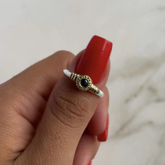anillo bulgari con cubic negro de plata y oro (cod an439) en internet