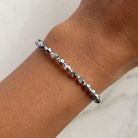 pulsera de cristales con bolitas de plata (cod p40)