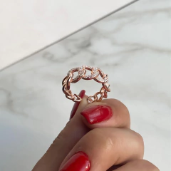 anillo cadena con cubics regulable de plata rose (cod an343) - tienda online