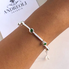 pulsera con cubics verdes y blancos (cod p058) - comprar online