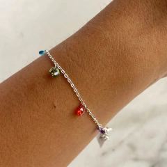 pulsera con dijes cristales multicolor (cod p145) - comprar online