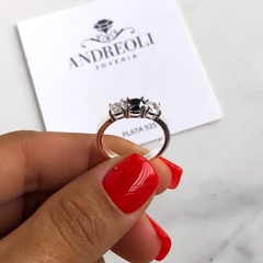 Anillo con cubics blancos y negro (cod an236) - ANDREOLI JOYERIA 