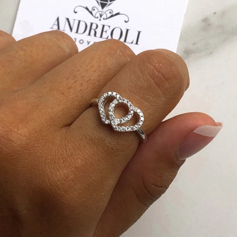 Anillo Doble Corazón Calado con Cubics Engarzados (cod an216)