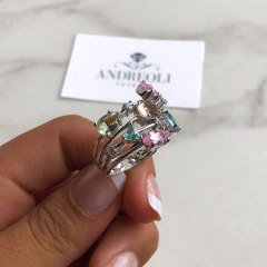 anillo con cubics multicolor pastel (cod an162) - comprar online