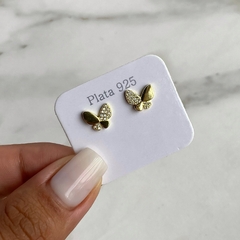 aros pasante mariposa con cubics de plata gold (Cod ar718)