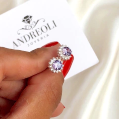 aros tipo roseta con cubic lila y blancos (medianos) (cod ar236) - comprar online