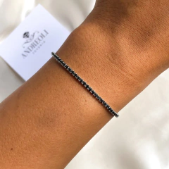 pulsera caravana con cubics negros engarzados (cod p019)