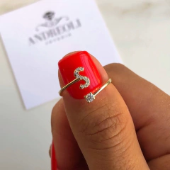 anillo inicial S con cubics regulable plata gold - comprar online