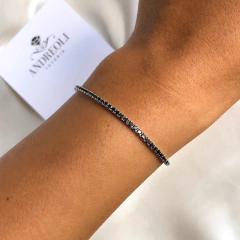 pulsera caravana con cubics negros engarzados (cod p019) - comprar online