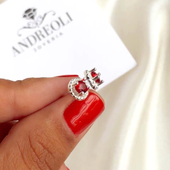 aros con cubic rojo y borde facetado (cod ar238) en internet