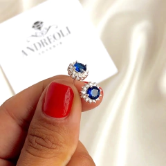 aros tipo roseta con cubic azul y blancos (medianos) (cod ar239) - comprar online