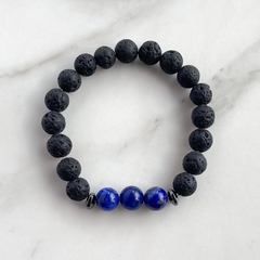 pulsera de piedra volcanica, lapislazuli y hematite elastizada 6mm(cod p217) - comprar online