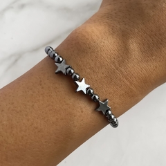 pulsera de hematite 3mm y estrellas (cod p213)