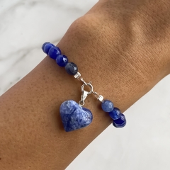 pulsera de agata azul 5mm con dije corazon de lapislazuli (cod p206) - comprar online