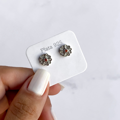 aros pasante flor con cubics (cod ar677)