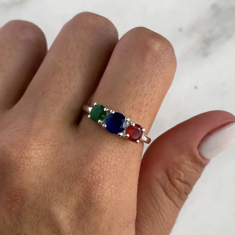 anillo con piedras naturales multicolor (cod an983) - comprar online