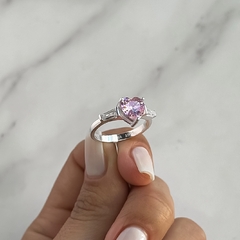 anillo centro cubic corazon rosa (Cod an690) en internet