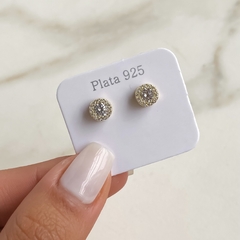 aros pasante con cubics de plata gold (cod AR633)