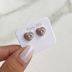 aros corazon con cubics de plata rose (Cod AR643)