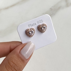 aros corazon con cubics de plata rose (Cod AR643) - comprar online