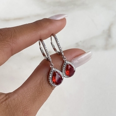 aros brisura con dije cubic gota rojo (Cod AR641) - comprar online