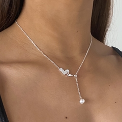 corbatero regulable de corazon con cubics y perla (cod c363) - ANDREOLI JOYERIA 