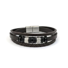 Pulsera acero y cuero marron (cod p405)