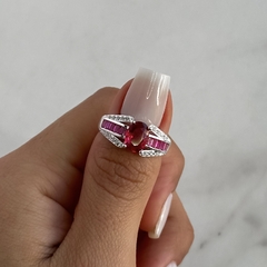 anillo diseño con cubics blancos y rosas baguette y ovalo (cod an724) - comprar online