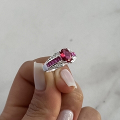 anillo diseño con cubics blancos y rosas baguette y ovalo (cod an724) - ANDREOLI JOYERIA 
