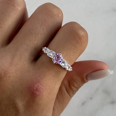 Anillo medio sin fin con cúbic rosa (Cod an725)