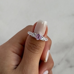 Anillo medio sin fin con cúbic rosa (Cod an725) - ANDREOLI JOYERIA 