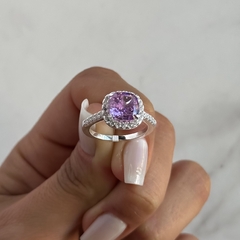 anillo medio sin fin centro cubic rosa cuadrado (cod An726) - comprar online