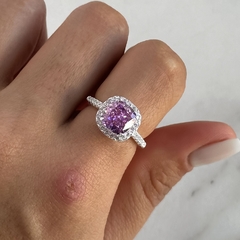 anillo medio sin fin centro cubic rosa cuadrado (cod An726)