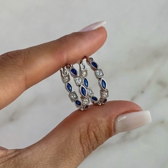 argollas diseño con cubics blancos y azules (Cod Ar801) - comprar online