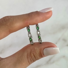 argollas diseño con cubics blancos y verdes (Cod Ar800) - comprar online