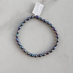 pulsera perla negra ovalada elastizada (cod p163) - comprar online