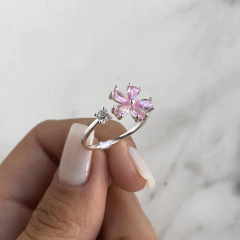 anillo flor y cubic rosas regulable (cod an488) - ANDREOLI JOYERIA 