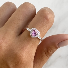 anillo medio sin fin con centro cubic corazon rosa (Cod an476)