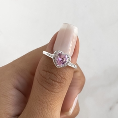 anillo medio sin fin con centro cubic corazon rosa (Cod an476) - comprar online