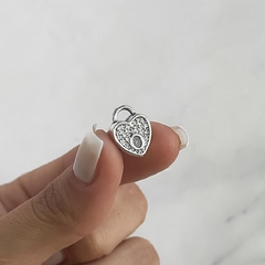 Dije estilo Pandora corazon candado con cubics (cod Di189)