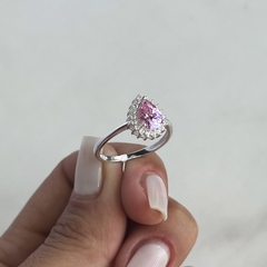 Anillo con cubic gota rosa (Cod ar707) - ANDREOLI JOYERIA 