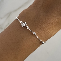 pulsera centro flor de acero blanco (cod p192) - comprar online