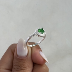 anillo medio sin fin centro cubic verde (Cod an948) - tienda online